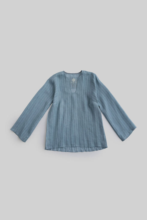 Striped linen top with printed flower on the back