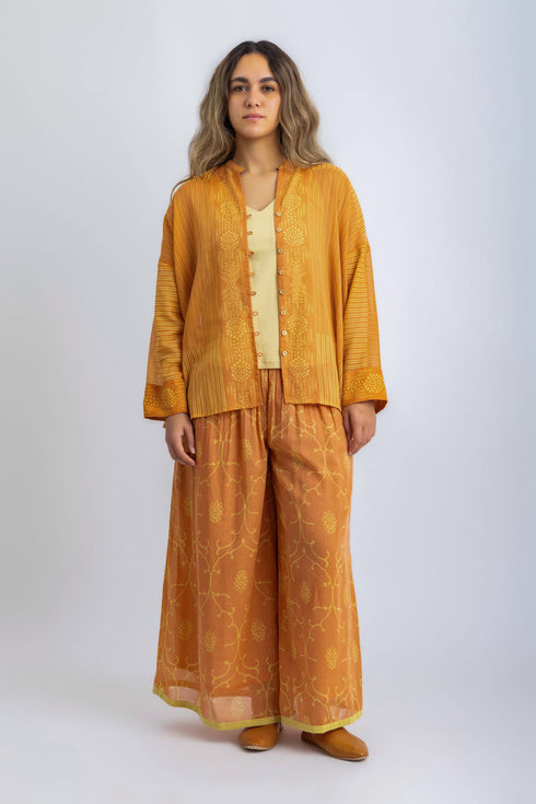 Printed Egyptian cotton voile loose shirt with round neckline
