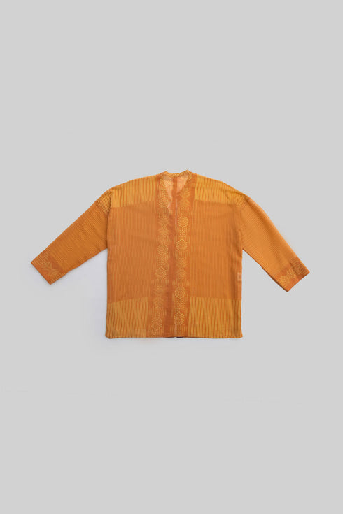 Printed Egyptian cotton voile loose shirt with round neckline