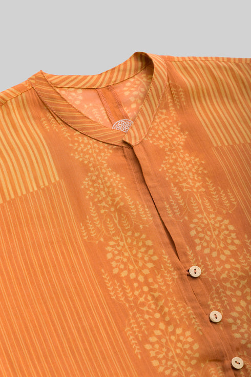 Printed Egyptian cotton voile loose shirt with round neckline