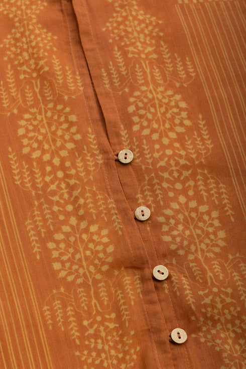 Printed Egyptian cotton voile loose shirt with round neckline