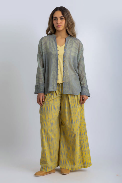 Printed Egyptian cotton voile loose shirt with round neckline