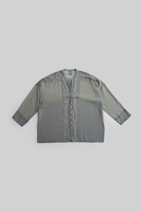 Printed Egyptian cotton voile loose shirt with round neckline