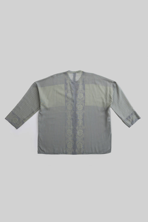 Printed Egyptian cotton voile loose shirt with round neckline
