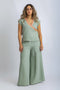 Linen wrap-detail sleeveless top with golden trim