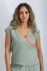 Linen wrap-detail sleeveless top with golden trim