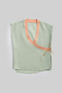 Linen wrap-detail sleeveless top with golden trim