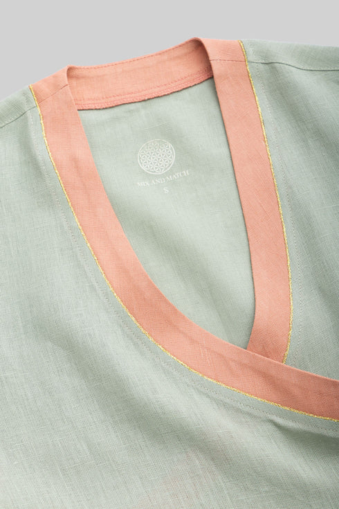 Linen wrap-detail sleeveless top with golden trim