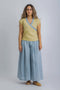 Linen wrap-detail sleeveless top with golden trim