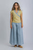 Linen wrap-detail sleeveless top with golden trim