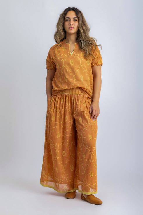 Printed Egyptian cotton voile puff-sleeve top