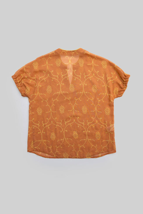 Printed Egyptian cotton voile puff-sleeve top