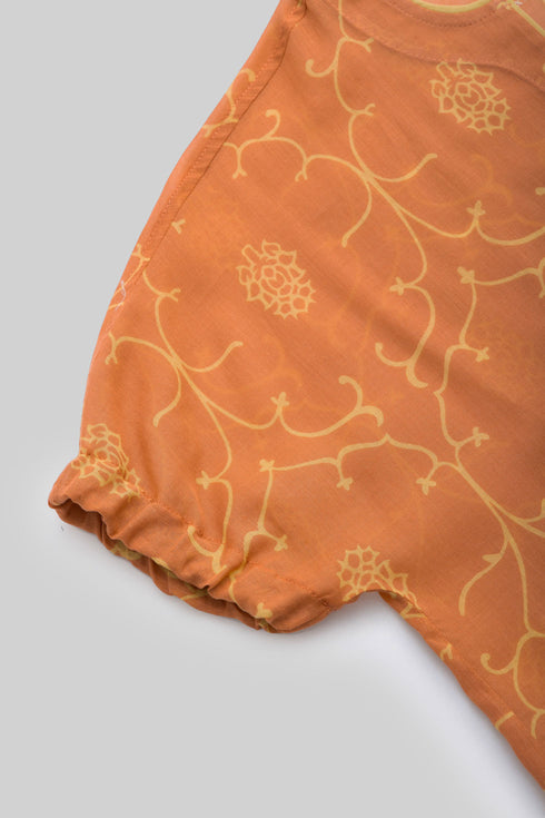 Printed Egyptian cotton voile puff-sleeve top