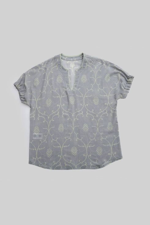 Printed Egyptian cotton voile puff-sleeve top