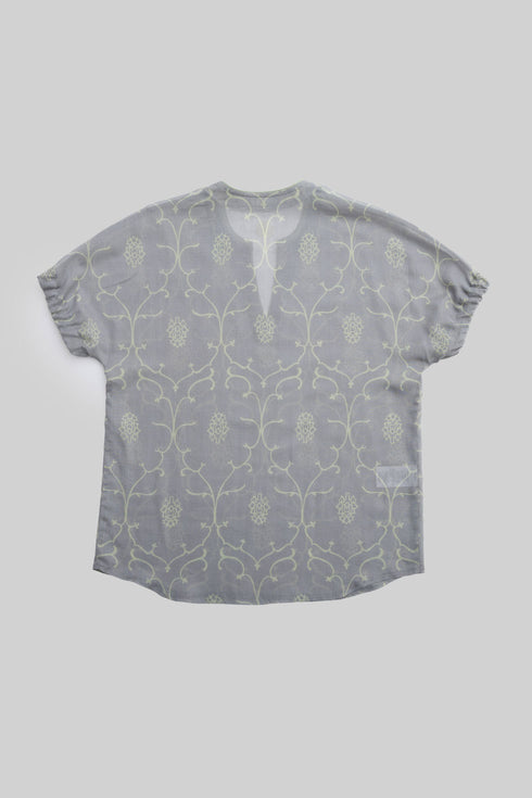 Printed Egyptian cotton voile puff-sleeve top