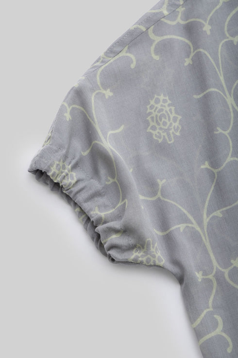 Printed Egyptian cotton voile puff-sleeve top