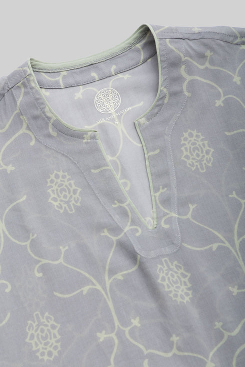 Printed Egyptian cotton voile puff-sleeve top