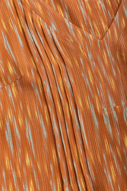 Printed cotton pleated sleeveless top