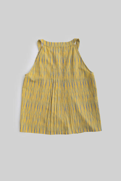 Printed cotton pleated sleeveless top