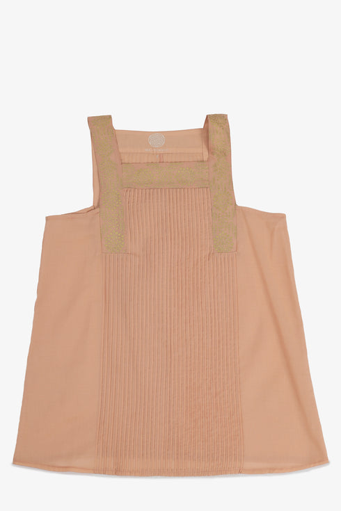Golden pleated cotton voile top