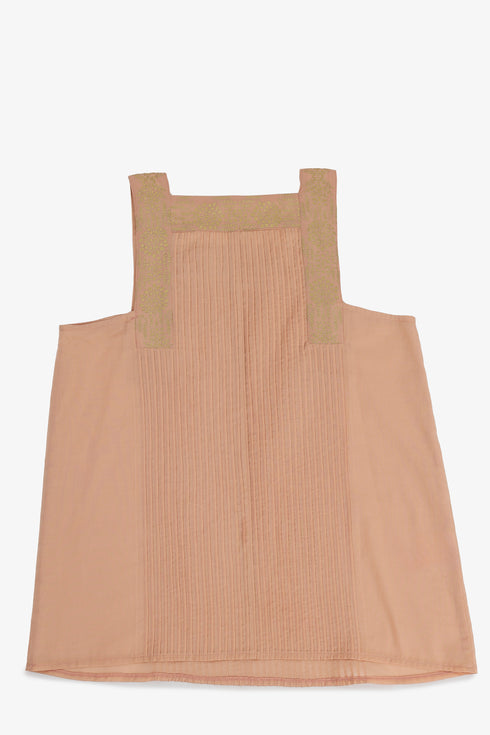 Golden pleated cotton voile top