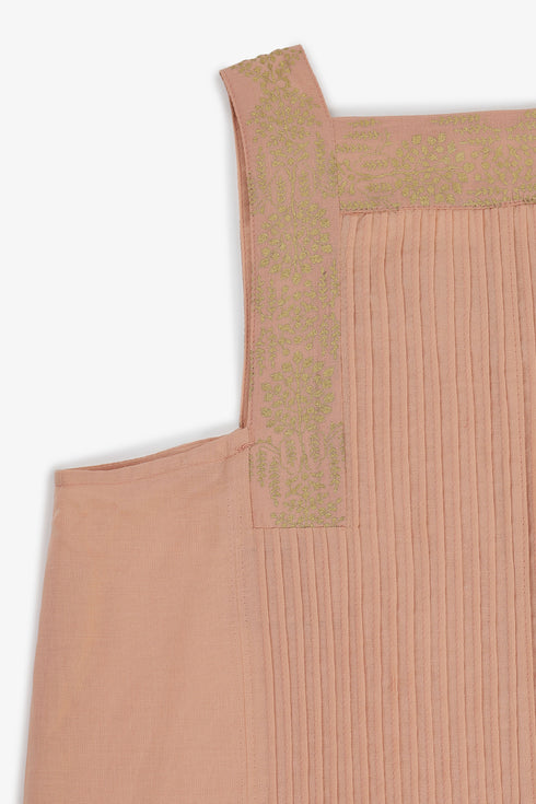 Golden pleated cotton voile top