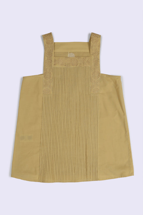 Golden pleated cotton voile top