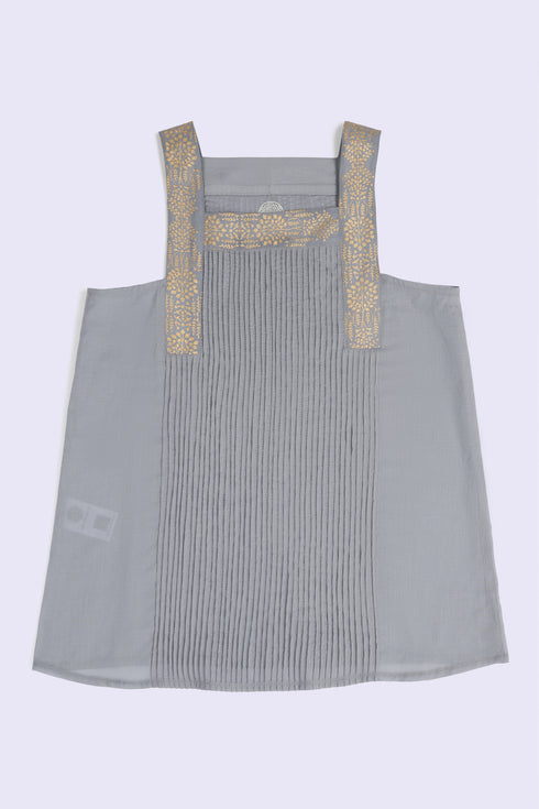 Golden pleated cotton voile top