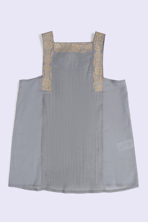 Golden pleated cotton voile top