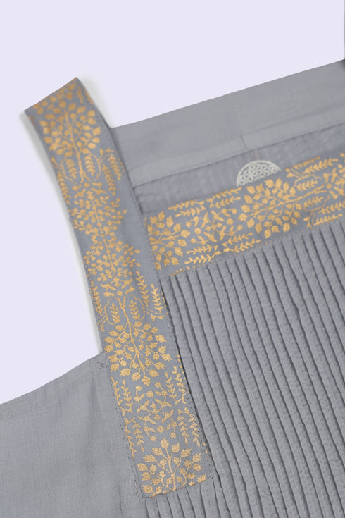 Golden pleated cotton voile top