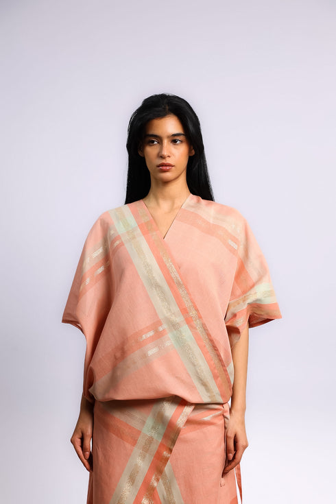 Woven crossover top with V-neckline