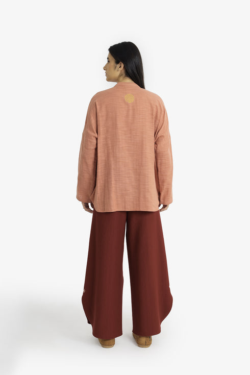 Oversized Egyptian cotton slub shirt with stand collar