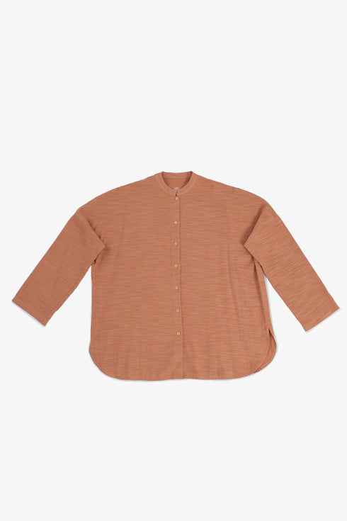 Oversized Egyptian cotton slub shirt with stand collar