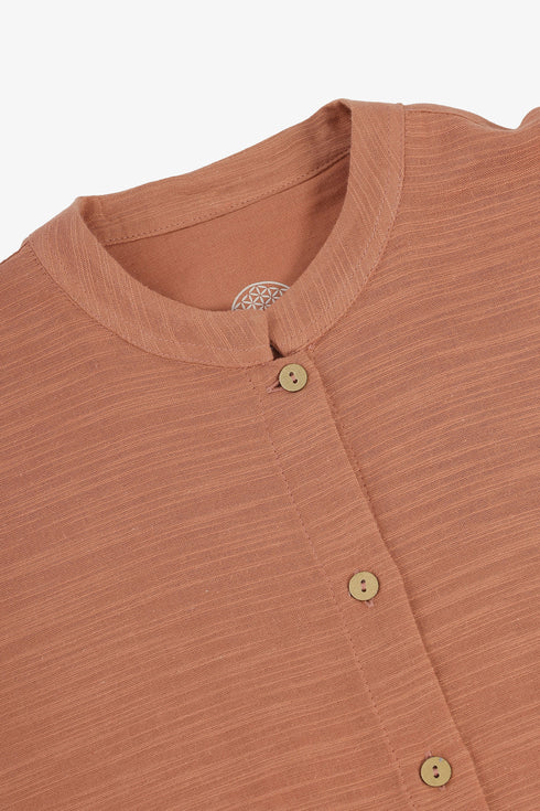 Oversized Egyptian cotton slub shirt with stand collar