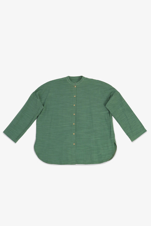 Oversized Egyptian cotton slub shirt with stand collar