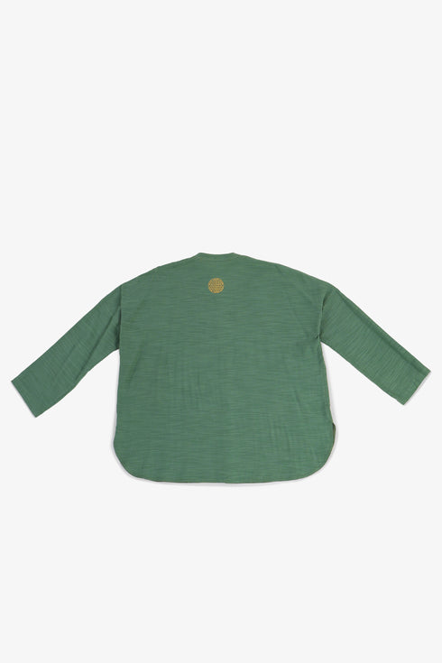 Oversized Egyptian cotton slub shirt with stand collar