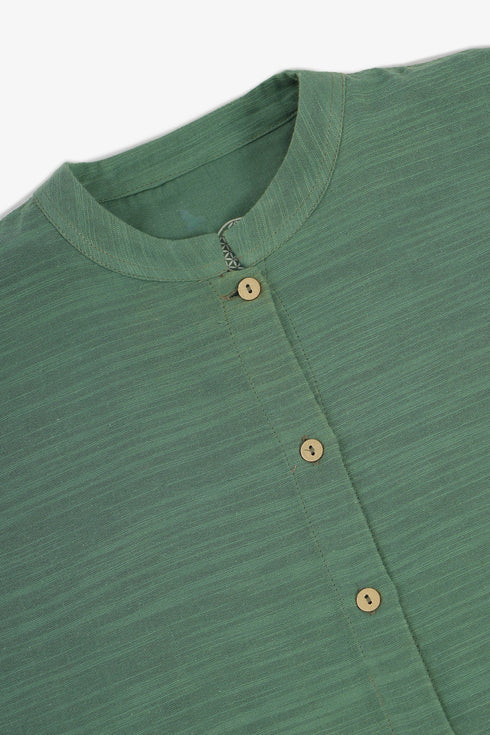 Oversized Egyptian cotton slub shirt with stand collar