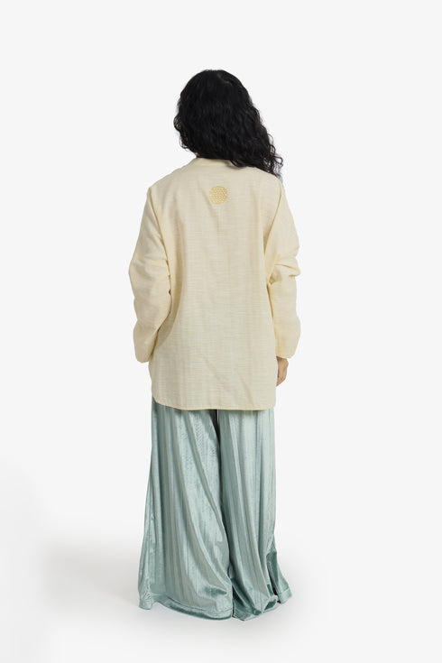 Oversized Egyptian cotton slub shirt with stand collar