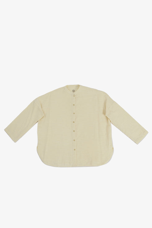 Oversized Egyptian cotton slub shirt with stand collar