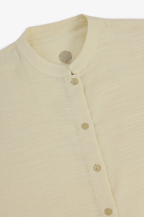 Oversized Egyptian cotton slub shirt with stand collar