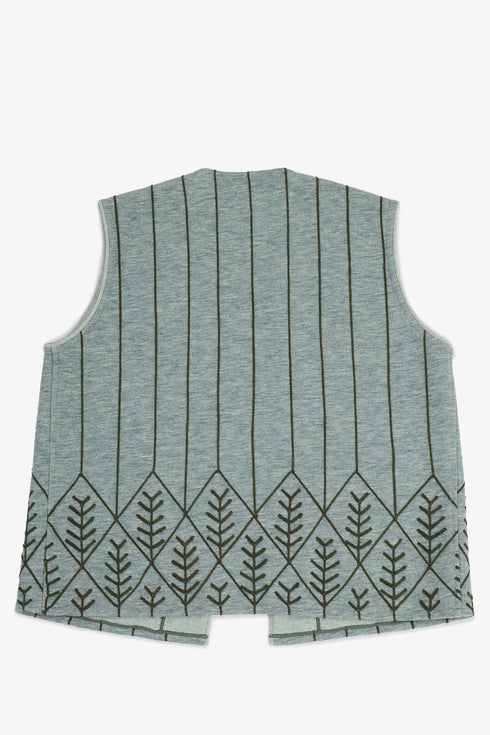 Embroidered short vest with wool yarn detailing
