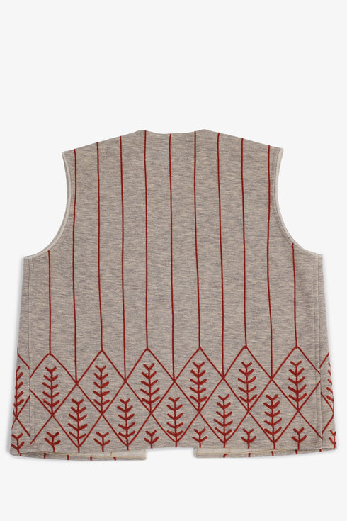 Embroidered short vest with wool yarn detailing