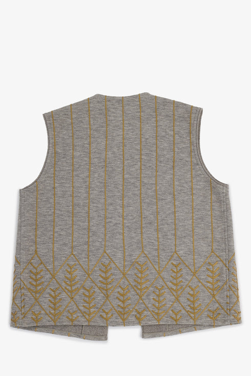 Embroidered short vest with wool yarn detailing