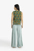 Quilted printed sleeveless cotton top with velvet piping