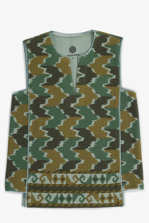 Quilted printed sleeveless cotton top with velvet piping