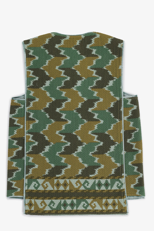 Quilted printed sleeveless cotton top with velvet piping