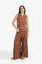 Quilted printed sleeveless cotton top with velvet piping