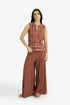 Quilted printed sleeveless cotton top with velvet piping
