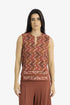 Quilted printed sleeveless cotton top with velvet piping
