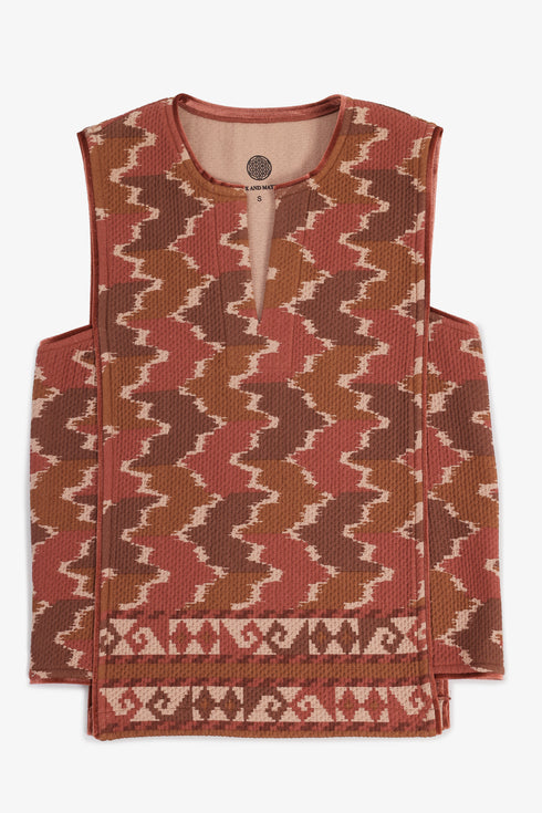 Quilted printed sleeveless cotton top with velvet piping